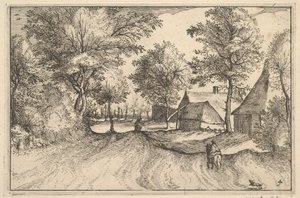 Route de village, planche 4 de Regiunculae et Villae Aliquot Ducatus Brabantiae, vers 1610 - Claes Jansz Visscher