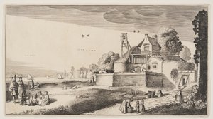 Champ de blanchiment devant un fort sur une rivière, extrait de Paysages (Playsante Lantschappen) - Claes Jansz. Visscher II