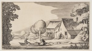 Agriculteur et agricultrice dans un bateau à rames, extrait de Paysages (Playsante Lantschappen)