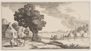 Transport de foin sur une rivière, extrait de Paysages (Playsante Lantschappen) - Claes Jansz. Visscher II