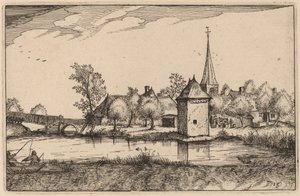 Étang et un village