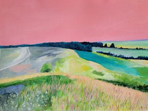 Paysage rêveur au ciel rose - Claire Whitehead