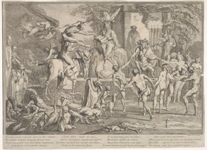 Sabbat des Sorcières, dans un paysage nocturne, un nécromancien assis au centre supérieur, vers 1700-1720