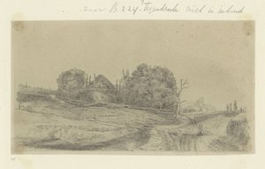 Paysage avec une meule de foin et un troupeau de moutons