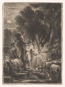 Paysage nocturne avec berger et bergère près d