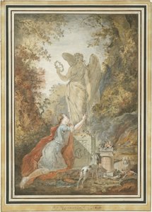 Un artiste adorant une statue de la vertu - Claude Jean Baptiste Hoin