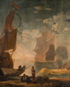 Scène de port avec un vaisseau de guerre et des personnages sur un quai, 1825 - Claude Joseph Vernet