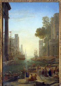 Paysage avec le bateau de Sainte Paula Romana à Ostie. Sainte Paula quitte ses enfants pour voyager en Terre Sainte. Embarquement de Sainte Paule à Ostie. Sainte Paule (347-404 ou 407), veuve romaine, disciple de Saint Jérôme