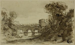 Paysage fluvial italianisant avec pont et tour - Claude Lorrain
