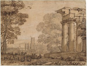 Paysage avec ruines, figures pastorales et arbres - Claude Lorrain