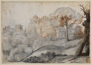 Paysage avec arbres et bâtiments