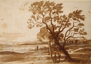 Paysage avec deux arbres