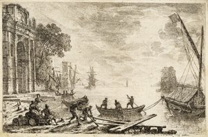 Scène de port avec soleil levant, 1634
