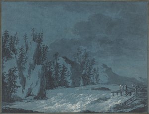 Rapides de rivière par des falaises boisées - Claude Louis Chatelet