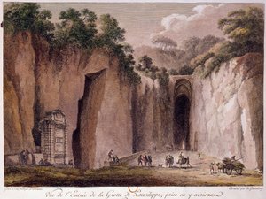 Vue de la grotte de Pausilippe (Posillipo) (ou "Grotta Vecchia"), près de Naples. Dessin de Chatelet