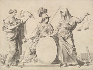 Minerva Flanquée par la Paix et la Justice Armoiries de Gallard et de Mesmes - Claude Mellan