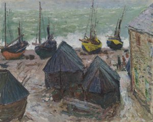 Bateaux sur la plage à Étretat
