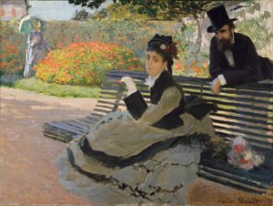 Camille Monet sur un banc de jardin - Claude Monet
