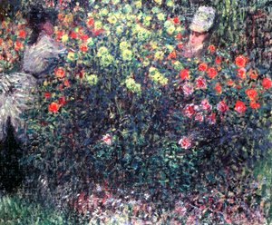 Filles dans une masse solide de dahlias, 1875