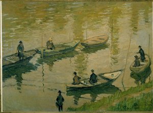 Groupe de pêcheurs sur la Seine près de Poissy