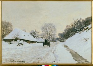 La charrette. Route sous la neige à Honfleur