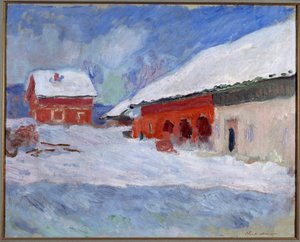 Paysage de Norvège, maisons sous la neige