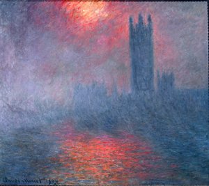 Londres, Parlement, soleil dans le brouillard