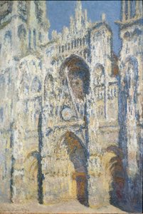 Cathédrale de Rouen, le portail et la tour Saint-Romain, effet de plein soleil, harmonie bleue et or