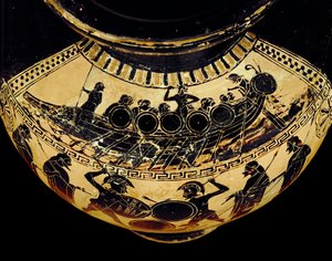 Galère de guerre avec guerriers, rameurs et barreurs ... - Cleimachos Cleimachos