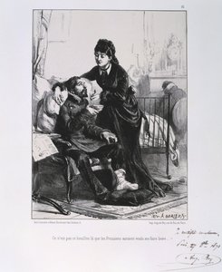 Guerre franco-prussienne 1870-1871 : Un soldat blessé soigné et nourri. D
