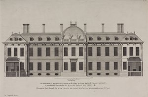 Élévation de Montague House vers la cour de Great Russell Street, Holborn, c.1725 (gravure) - Colen Campbell