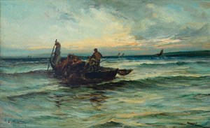 Ramener les filets au coucher du soleil