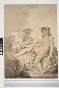 Scène pastorale avec deux enfants et des animaux