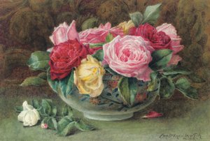 Nature morte avec un bol de roses roses, jaunes et rouges, 1883 - Constance Lawson