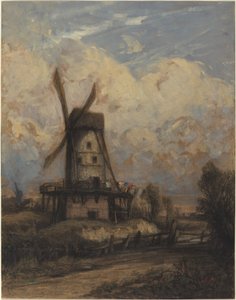 Un Moulin à Vent sous un Ciel Nuageux