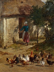 Poules devant une ferme