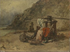 Paysage de plage avec cabestans - Constant Troyon