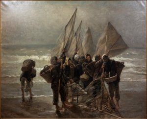 Pêcheurs de crevettes à Mariakerke - Constantin Emile Meunier