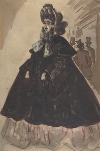 Une dame en bonnet et manteau