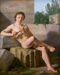 Un modèle masculin jouant de la flûte