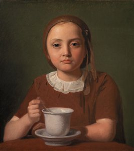 Danois :  En lille pige, Elise Købke, med en kop foran sig Portrait d