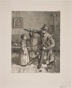 Un chasseur montrant sa prise à une petite fille - Constantin Hansen