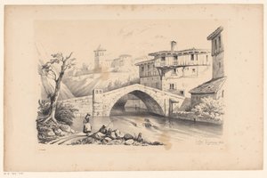 Pont sur une rivière dans un village de montagne (Le Paysage) - Constantinus Cornelis Huysmans