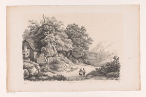 Paysage avec deux figures sur un chemin de campagne