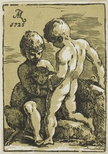 Deux enfants caressent un agneau - Conte Antonio Maria Zanetti the Elder