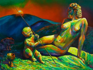 Des personnages colorés au coucher du soleil