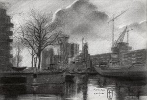 Esquisse du port de Rotterdam en hiver - Corné Akkers
