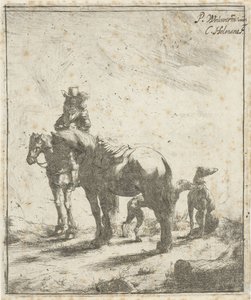 Cavalier avec deux chevaux et deux chiens - Cornelis A. Hellemans