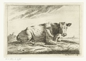 Paysage avec vache couchée sans cornes
