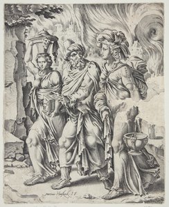 Loth et ses filles quittant Sodome en flammes - Cornelis Bos